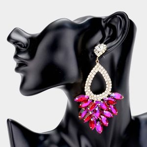Purple Marquise Cluster Rhinestone Crystal Dangle Earrings Statement Jewelry